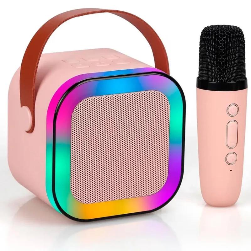 Caixa Som Karaokê Portátil Bluetooth Microfone Sem Fio Luz