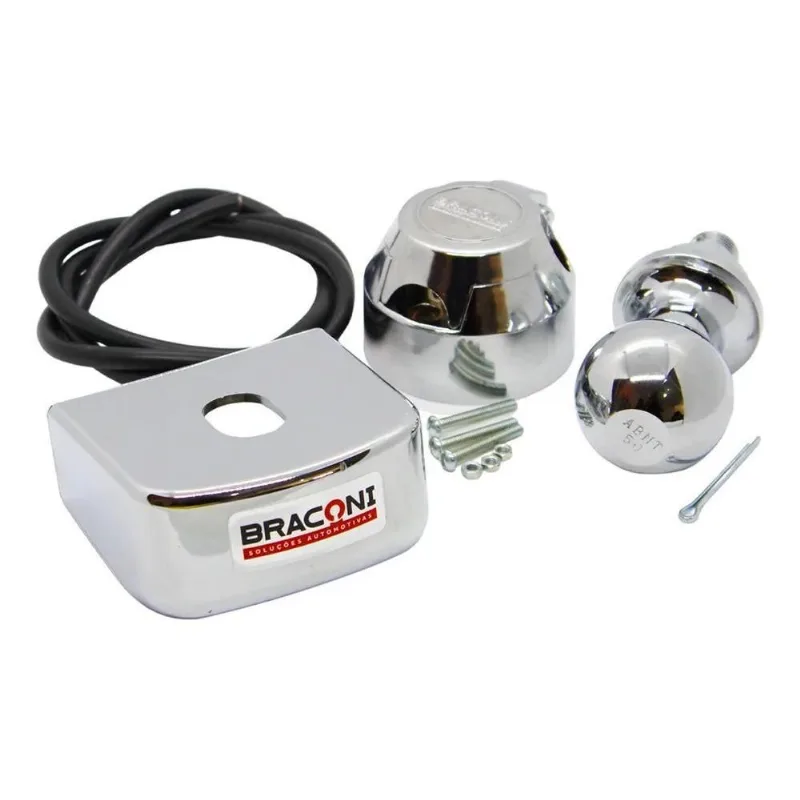 Kit Para Engate Bola 50mm Capa 90mm Cromado + Tomada Com Fio