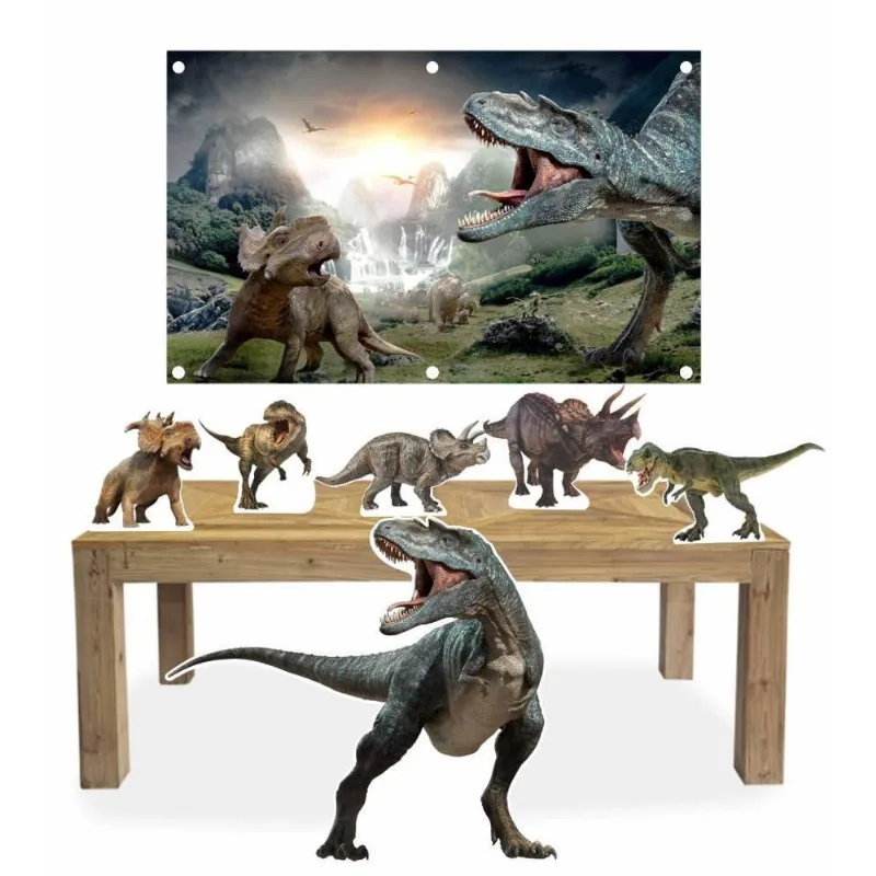 Kit Display Mdf Dinossauro Com 6 Pçs + Painel 150X100M