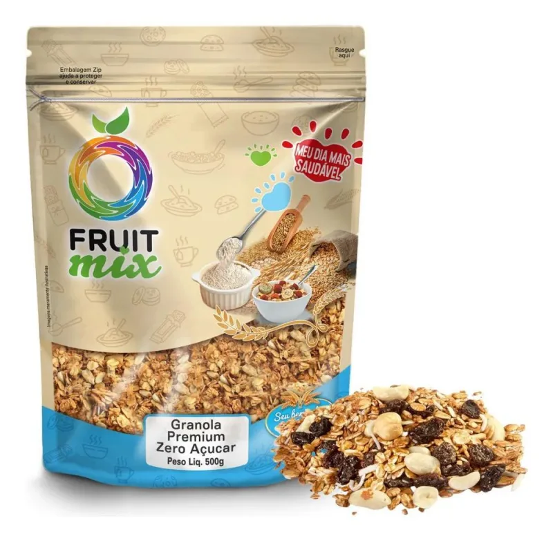 5x Granola Sem Açucar Zero Açucar Premium Fruit Mix 500 Gr - Não Informado - Mercearia