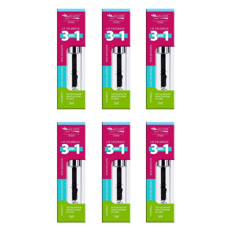 Gloss Labial Lip Volumoso 3 Em 1 Incolor Max Love - 6 Un