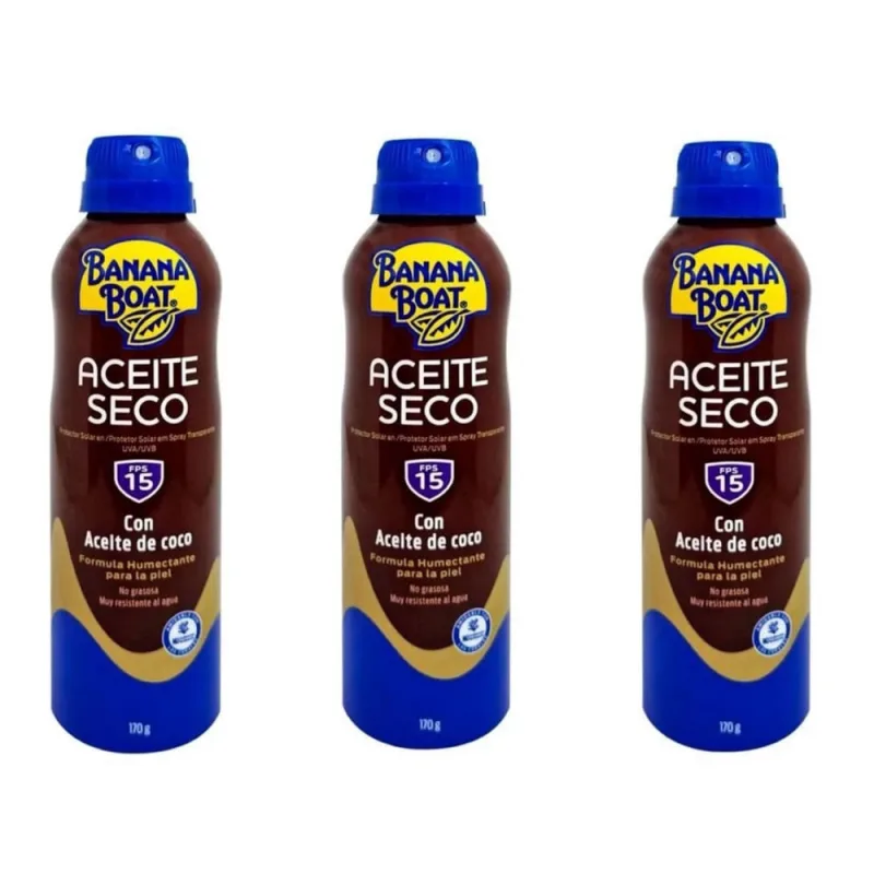 Kit 3 Banana Boat Óleo Bronzeador Spray Jato Seco Fps15 170g - Banana Boat - Beleza E Perfumaria