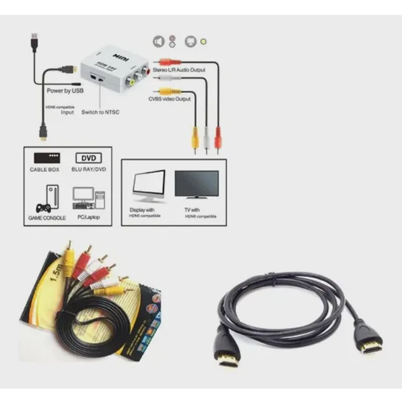 Kit Adaptador Conversor Hdmi p/ 3 Rca + Cabo Rca + Cabo Hdmi