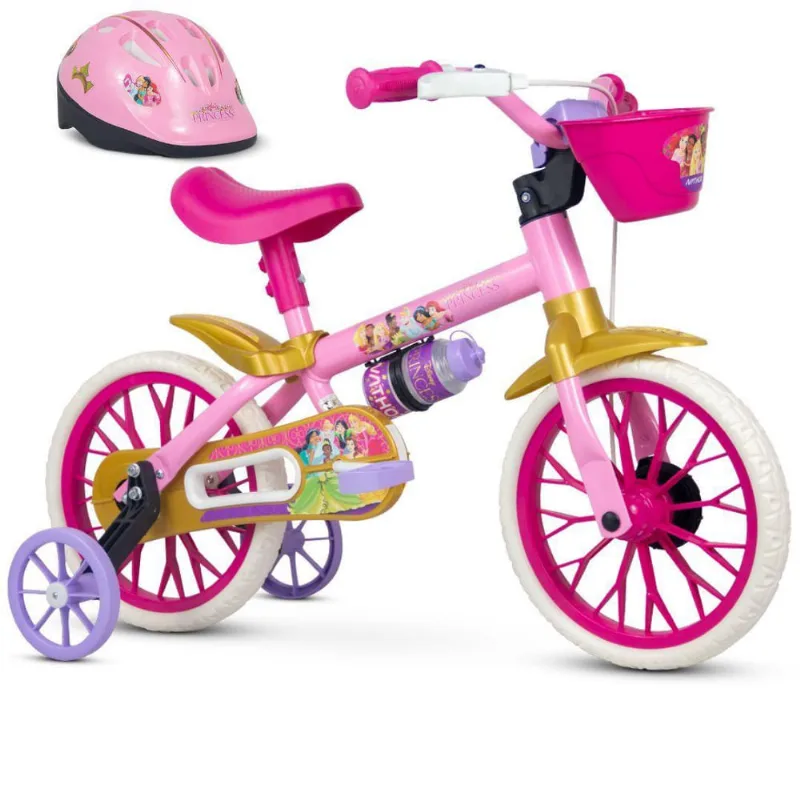 Bicicleta Aro 12 Princesa Nathor + Rodinha e Capacete