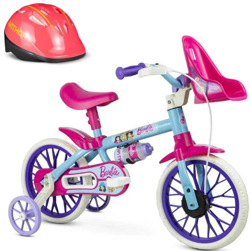 Bicicleta Da Barbie Aro 12 Infantil Com Capacete Nathor