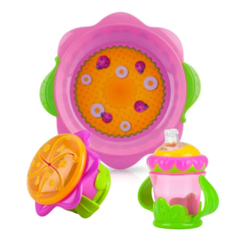 Kit Alimentação Nuby Flor com Prato, Copo e Porta Biscoito