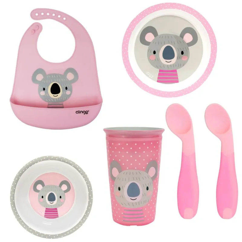 Kit Alimentação Coala Clingo Rosa e Cinza com 6 Itens Mod 3
