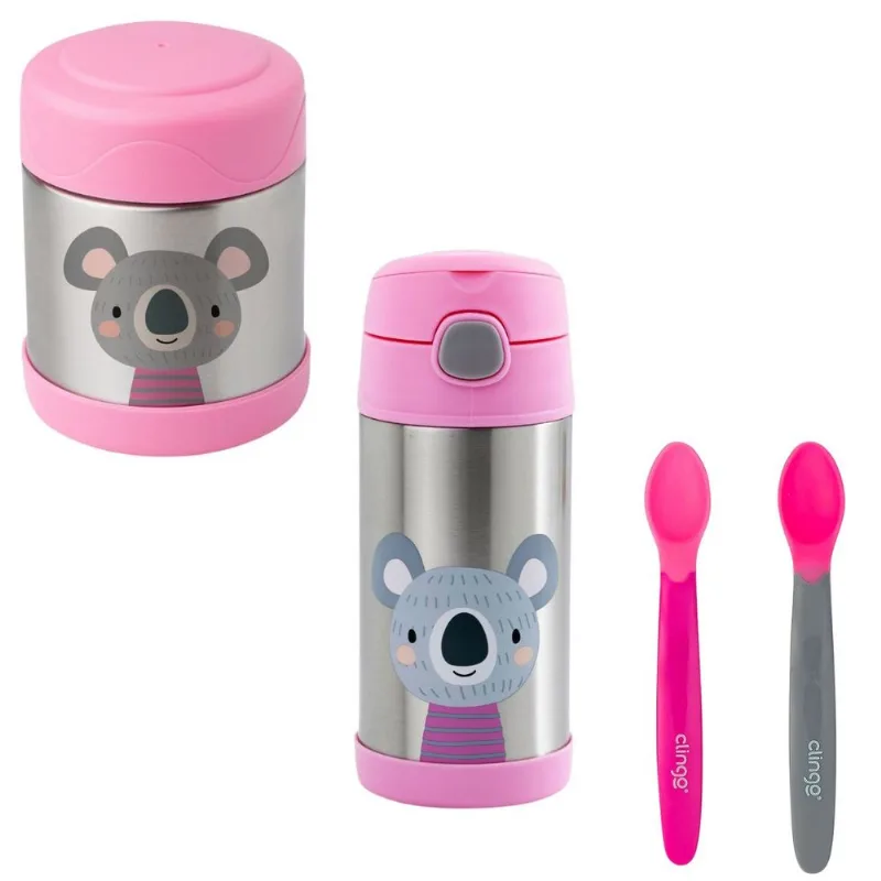 Kit Alimentação Coala Clingo Rosa e Cinza com 4 Itens Mod 1