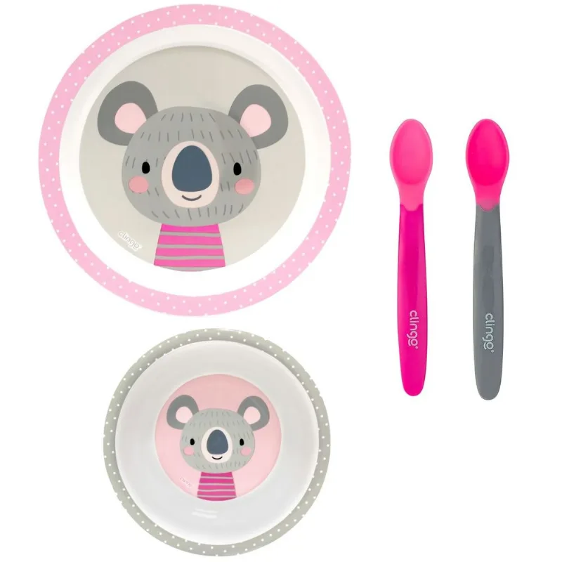 Kit Alimentação Coala Clingo Rosa e Cinza Mod 1