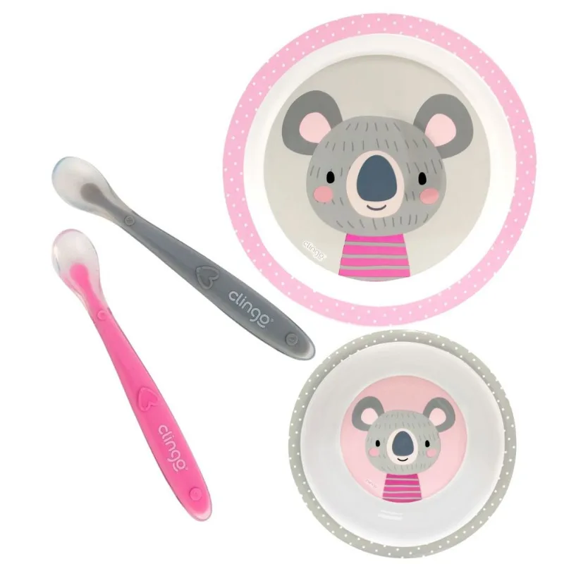 Kit Alimentação Coala Clingo Rosa e Cinza Mod 2