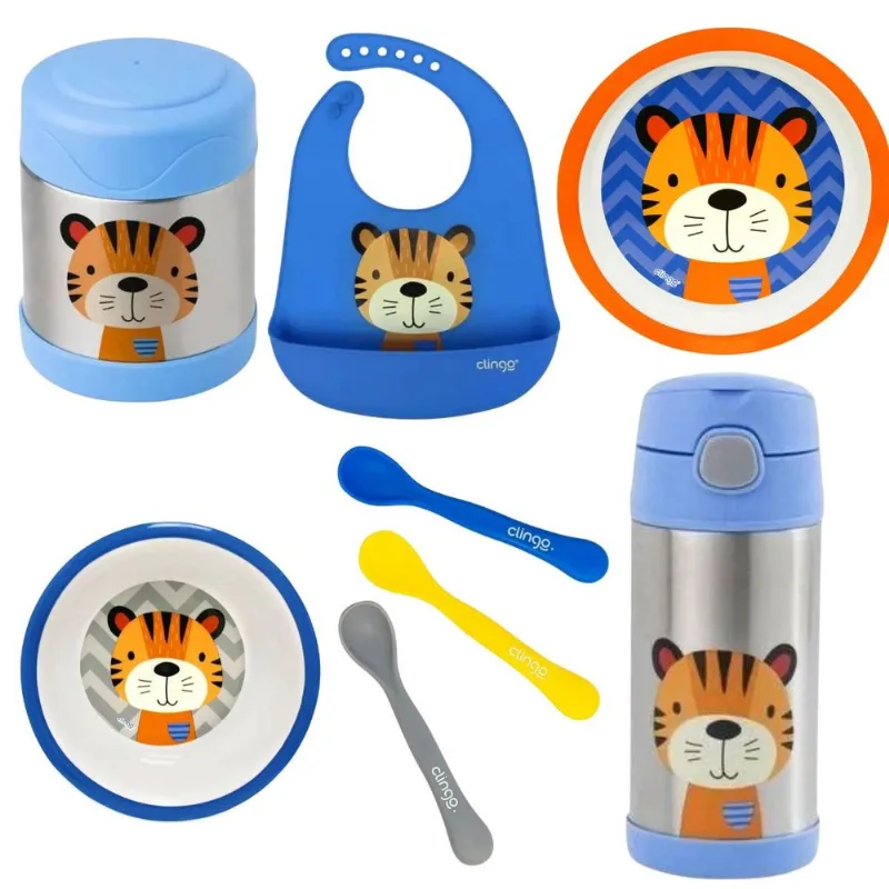 Kit Alimentação Tigre Clingo Azul e Cinza com 8 Itens