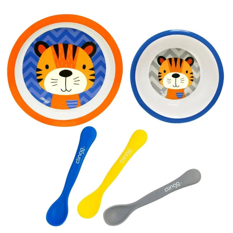 Kit Alimentação Tigre Clingo Azul e Cinza com 5 Itens