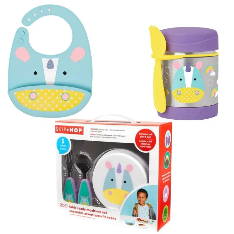 Kit Refeição Babador Pote Term Utensilios Unicórnio Skip Hop