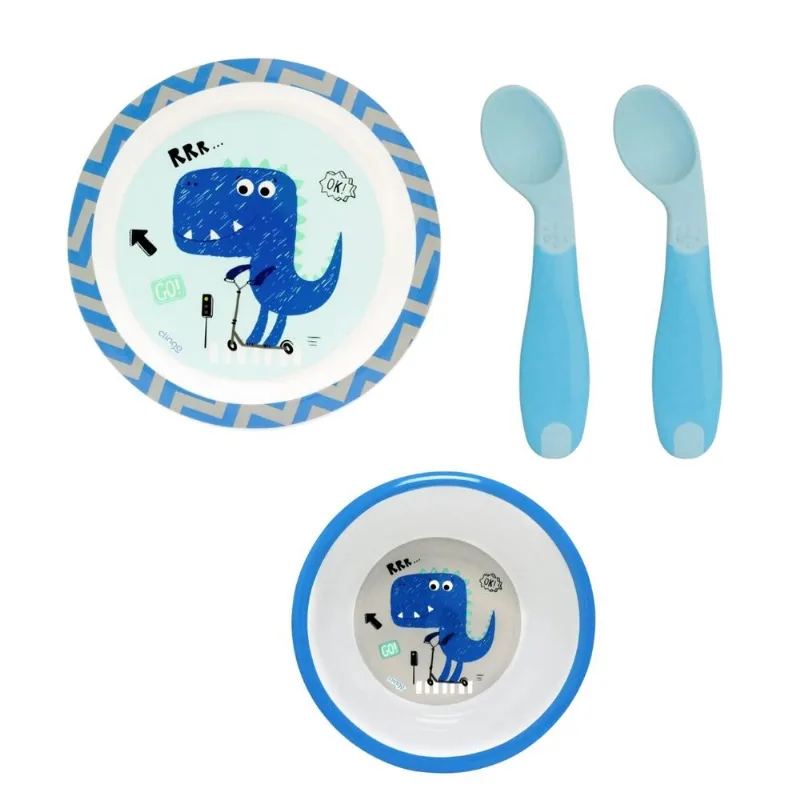 Kit Alimentação Dino Clingo Azul Com 4 Itens Mod 3