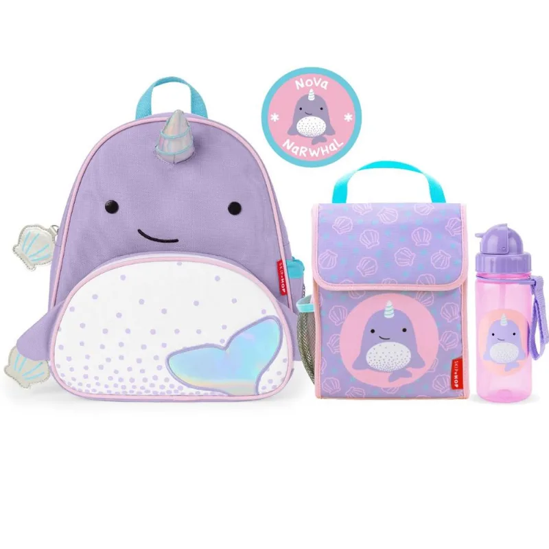 Kit Refeição Trio Escolar Baleia Narval Com Mochila Skip Hop