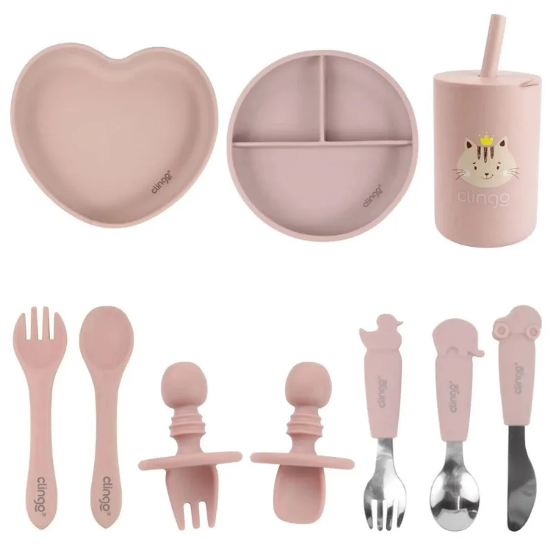 Kit Alimentação Silicone Flex Rosa com 10 ítens Clingo