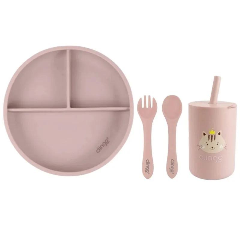 Kit Alimentação Silicone Flex Rosa Com 4 ítens Clingo Mod 2