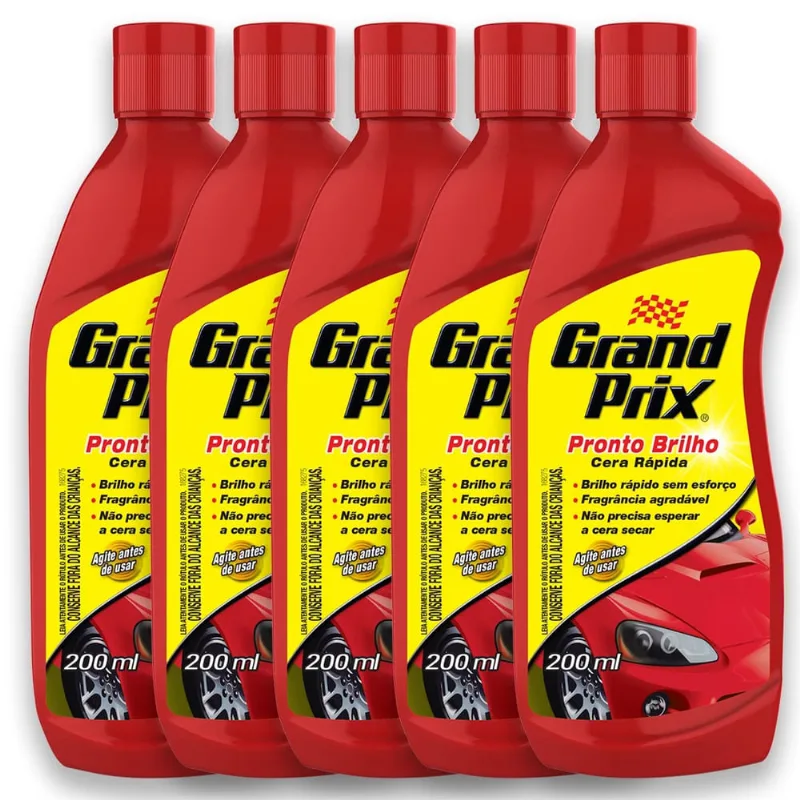 Cera Liquida 200ml Grand Prix 5 unidades - Cera Cristalizadora Automotiva Carro Com Brilho Rápido Proteje a Pintura