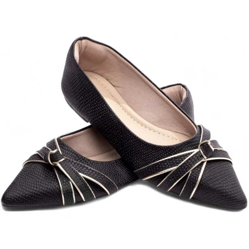 Sapatilha Rasteira Sapato Feminino Bico Fino Preta Torricella