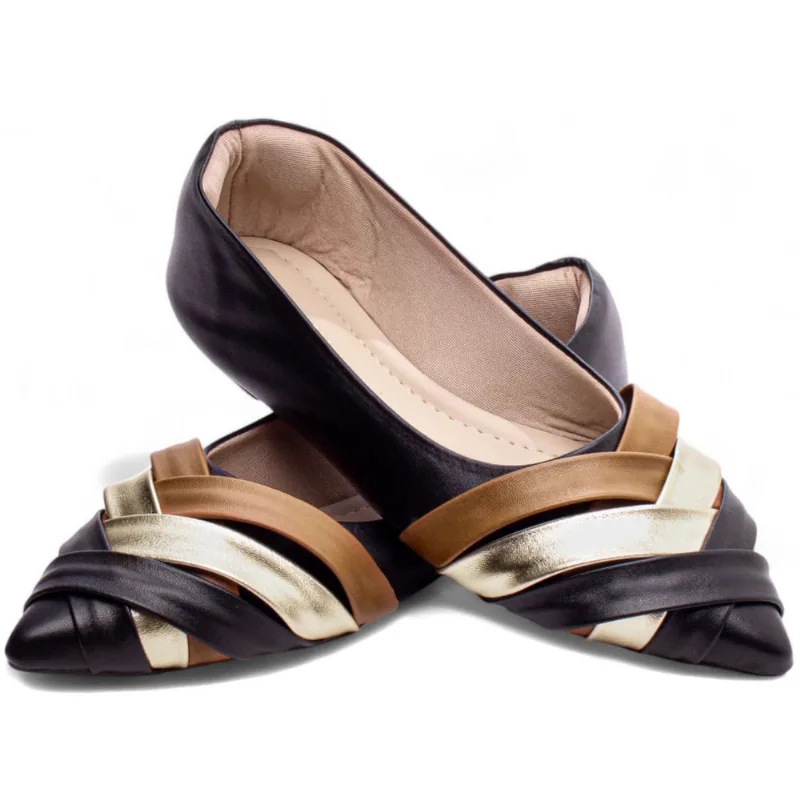 Sapatilha Mocassim Feminino Rasteiro Bico Fino Preto Torricella