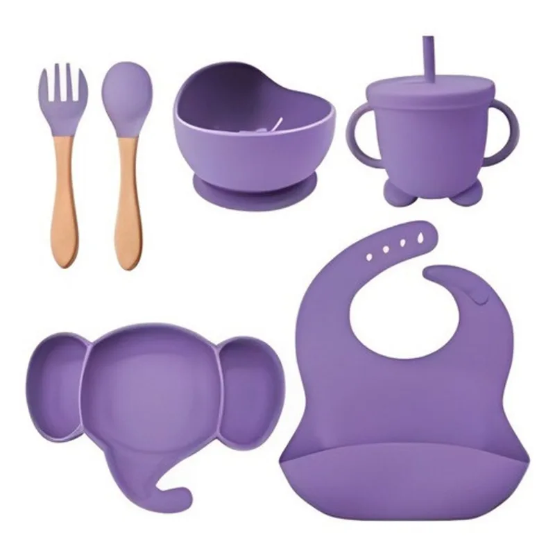 Kit Alimentação Bebê Silicone Prato Copo Talher Babador Pote