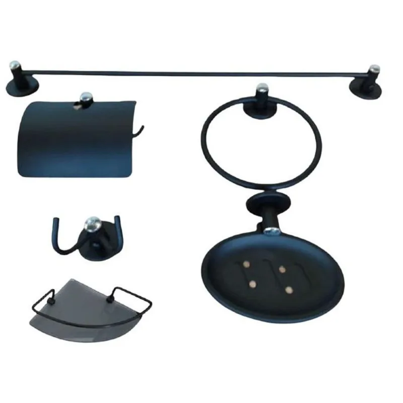 Kit Acessório Banheiro Preto Inox 6 Peças Port Shampoo Canto