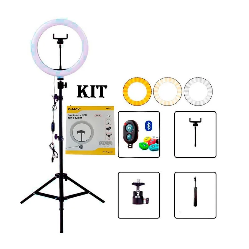 Kit Ring Light 10 Polegadas Bmax K-Bm-L03 + Bmg-41 + Shuter