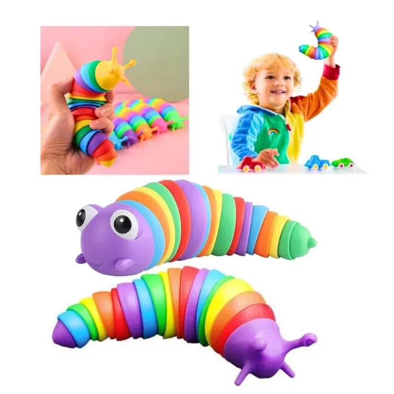 5x Fidget Toy Slug 3d Lagarta Lesma Articulada Brinquedo Cor
