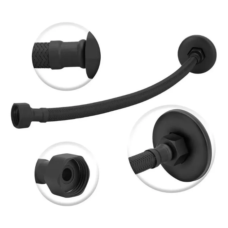 5x Engate Mangueira Flexível Preto/black Trançado Aço Inox 4