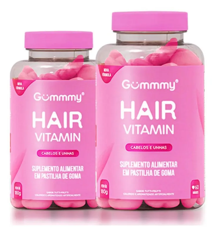 2 Potes Gummmy Hair Vitamin Fortalece Cabelos Unhas 60 Unida