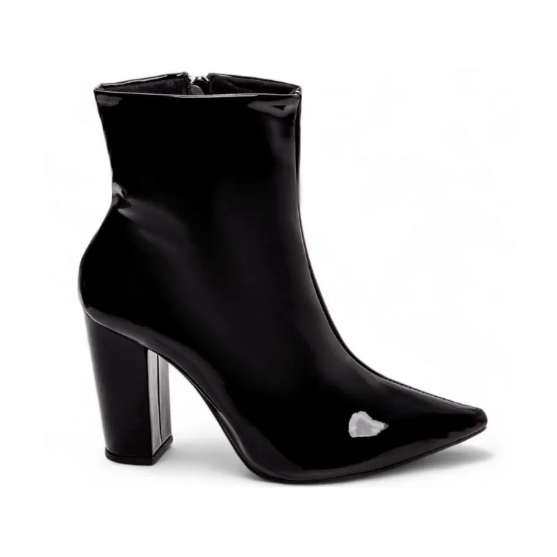 Bota Cano Curto Feminina Salto Alto Grosso Napa ou Verniz