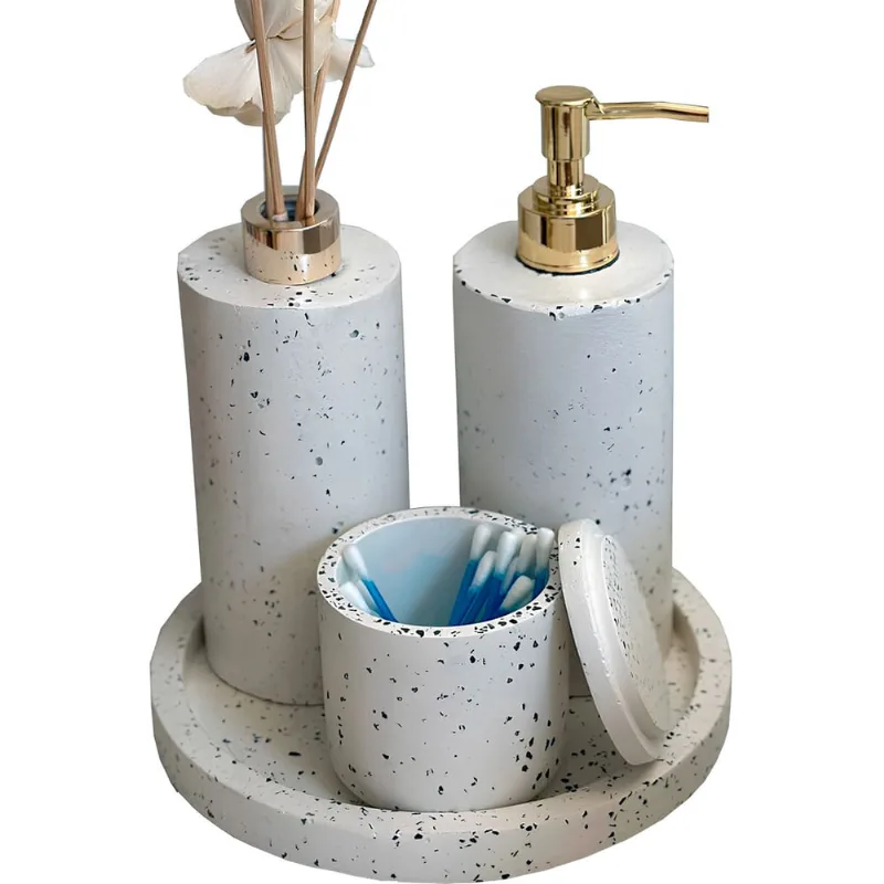 Kit Lavabo Banheiro Com Bandeja Luxo Saboneteira Aromatizador E Porta Cotonetes Artesanal