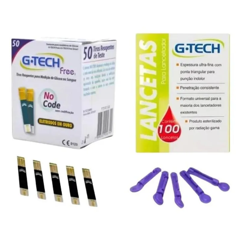 G-tech Free: Tiras Reagentes + 50 Lancetas Inclusas