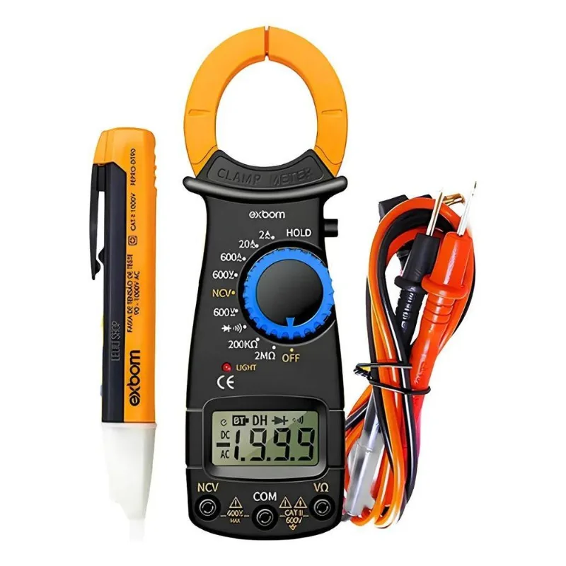Kit Alicate Amperímetro Detector De Tensão Fase Caneta Teste