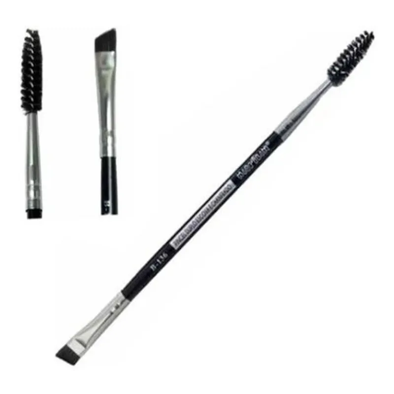 Pincel Duplo Maquiagem Escova Chanfra Macrilan B136 - Preto