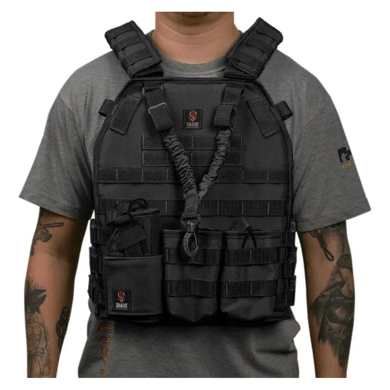5x Colete Plate Modular Shark + 4 Acessorios Molle + Bandole