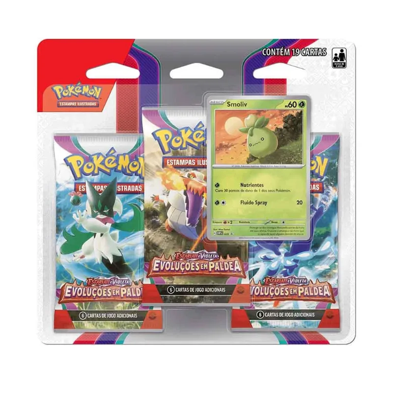 Jogo de Cartas Pokémon - Blister Triplo - ev - Evoluções em Paldea - Smoliv - Copag