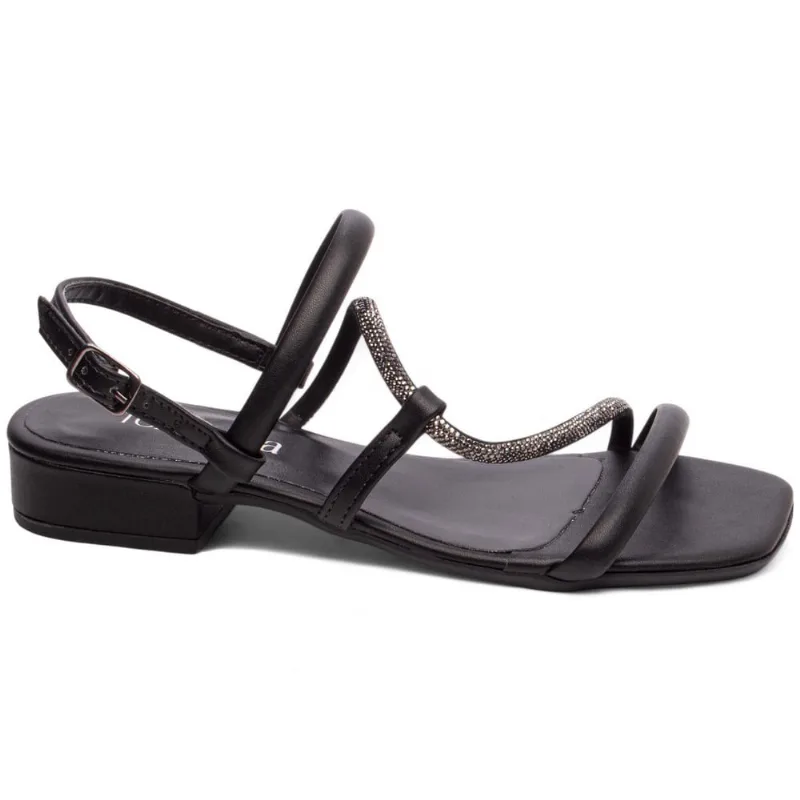 Sandália Feminina Salto Baixo Saltinho Ajuste Fivela Manta Strass 2,5cm Torricella