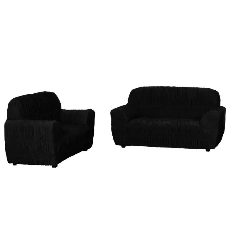 Kit Capa Sofá 3 E 2 Lugares Elasticada Preto