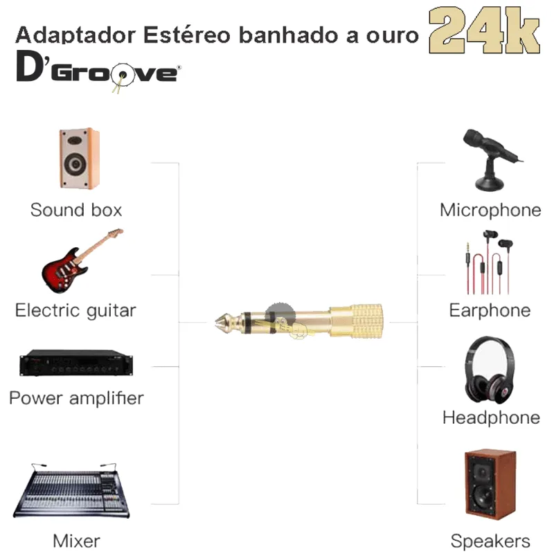Plugue adaptador P2/P10 estéreo 24k - Máximo limpeza de sinal