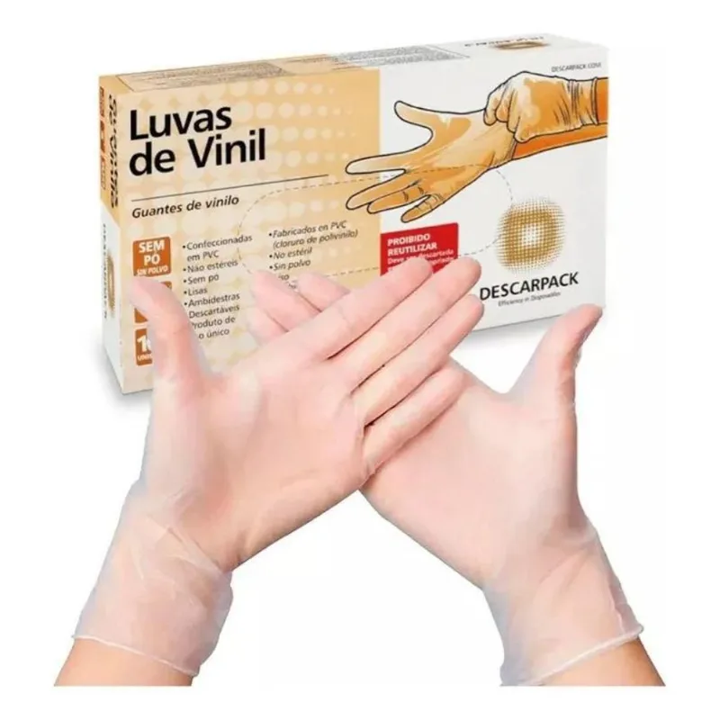 5x Luva Vinil Descartável Sem Pó Procedimentos - Caixa Com 1