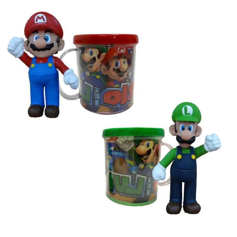 Kit Com 2 Bonecos Mario E Luigi Com Canecas Personalizadas