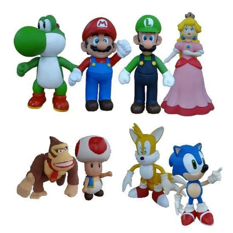 Kit 8 Bonecos Mario Luigi Yoshi Toad Princesa Donkey Kong