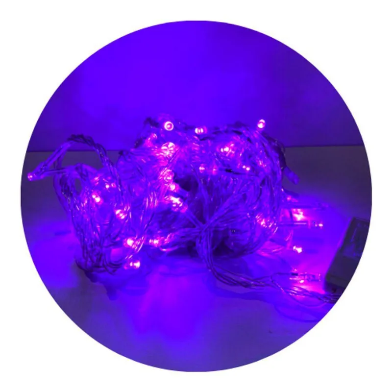 Cordão Com 100 Lampadas De Led Formato Pequena Gota 10 Metros Fio Crystal Roxa