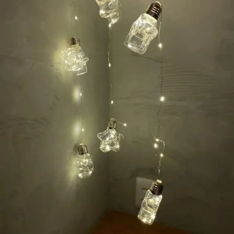 Fio De Led Com 10 Lâmpadas Estrelas Fio De Fada Usb E Pilha Aa Branco Quente