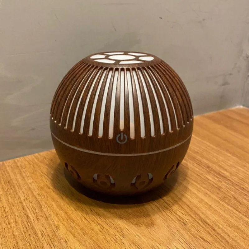 Umidificador Difusor de Aroma Ultrassônico LED Bola Rajada Mogno Shopmix
