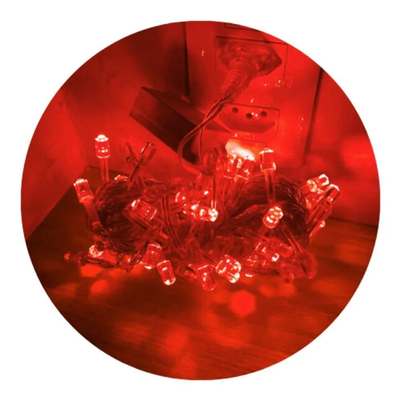 Cordão Com 100 Lampadas Super Led Pisca Pisca 10 Metros 8 Funções Fio Crystal Vermelho - Shopmix