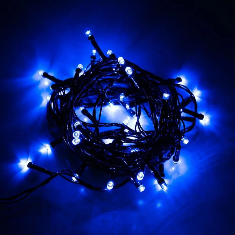 Cordão Com 50 Lampadas De Led Formato Pequena Gota 5 Metros Fio Verde Escuro Cores Azul
