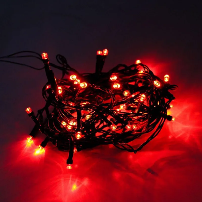 Cordão Com 50 Lampadas De Led Formato Pequena Gota 5 Metros Fio Verde Escuro Cores Vermelho