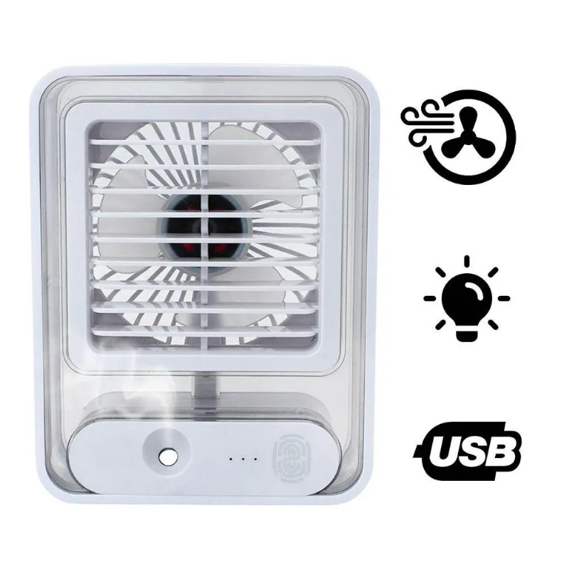 Ventilador Portatil Umidificador Luminaria USB De Mesa 3 Velocidades Branco